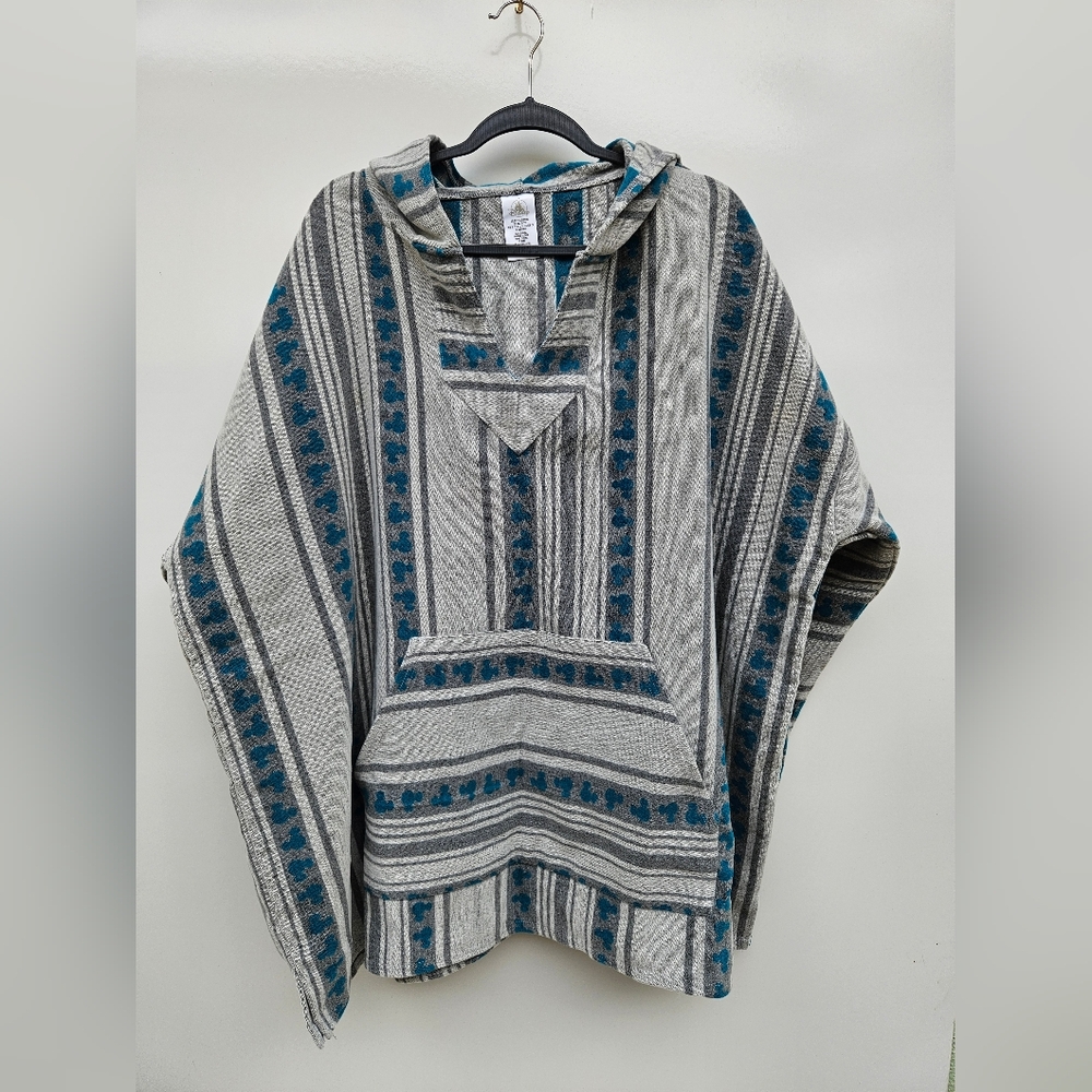 Disney Gray and Teal Striped Poncho